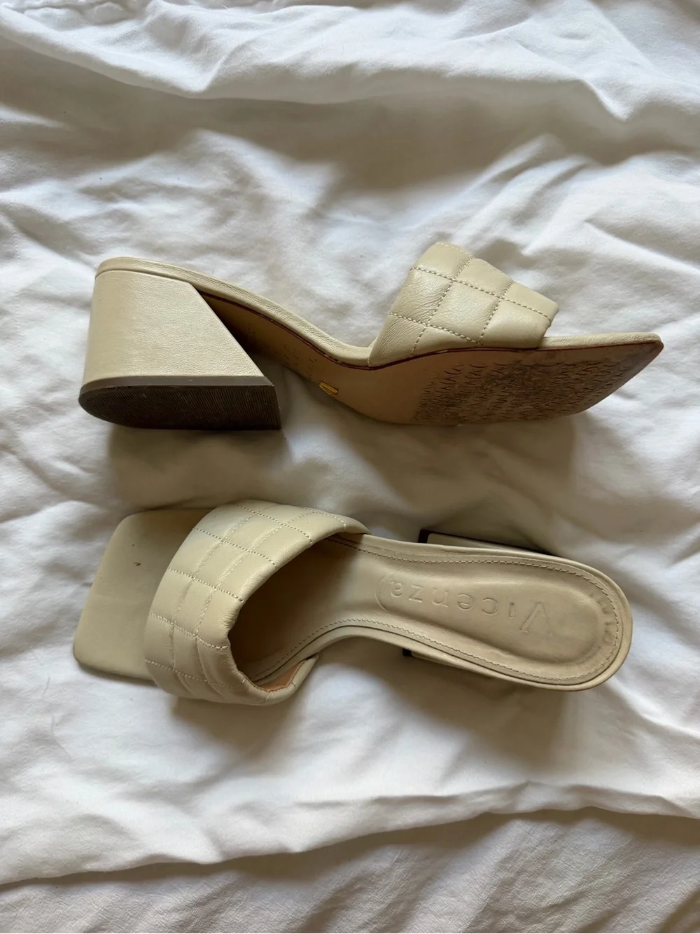 Vicenza from Free People Quilted Cream Square-Toe Mule